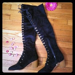 COPY - Over the knee lace up boots in navy suede